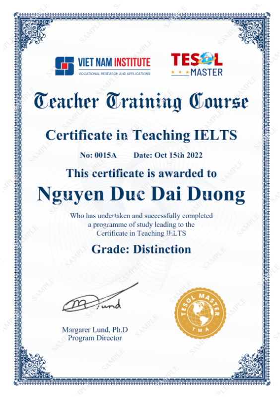 Thời hạn vĩnh viễn là câu trả lời cho thắc mắc bằng TESOL giá trị bao lâu